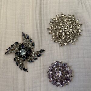 Elegant Vintage Crystal Brooch Set of 3